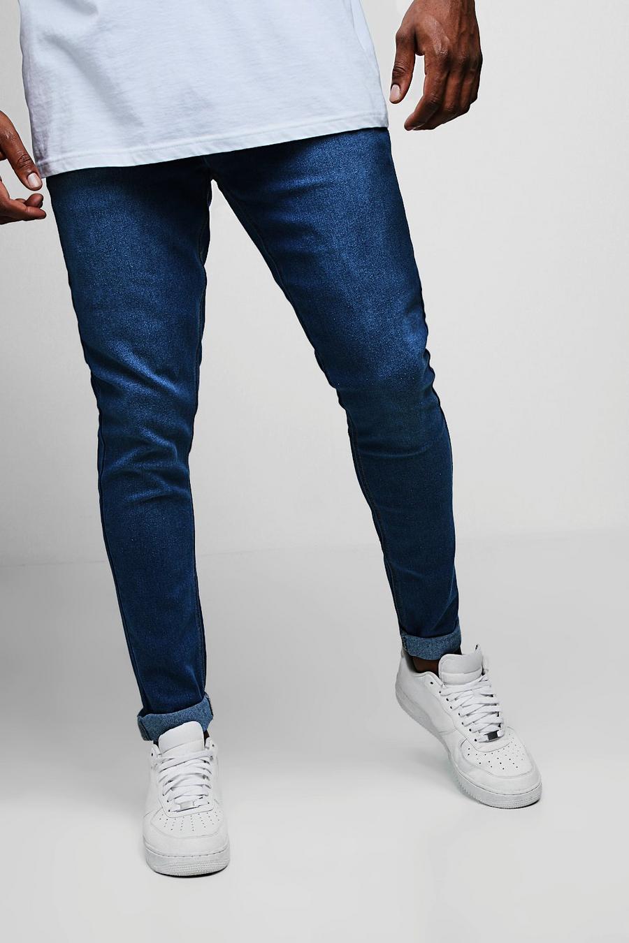 מכנסי ג'ינס כחולים ומשופשפים בגזרה צרה לגברים גדולים וגבוהים image number 1