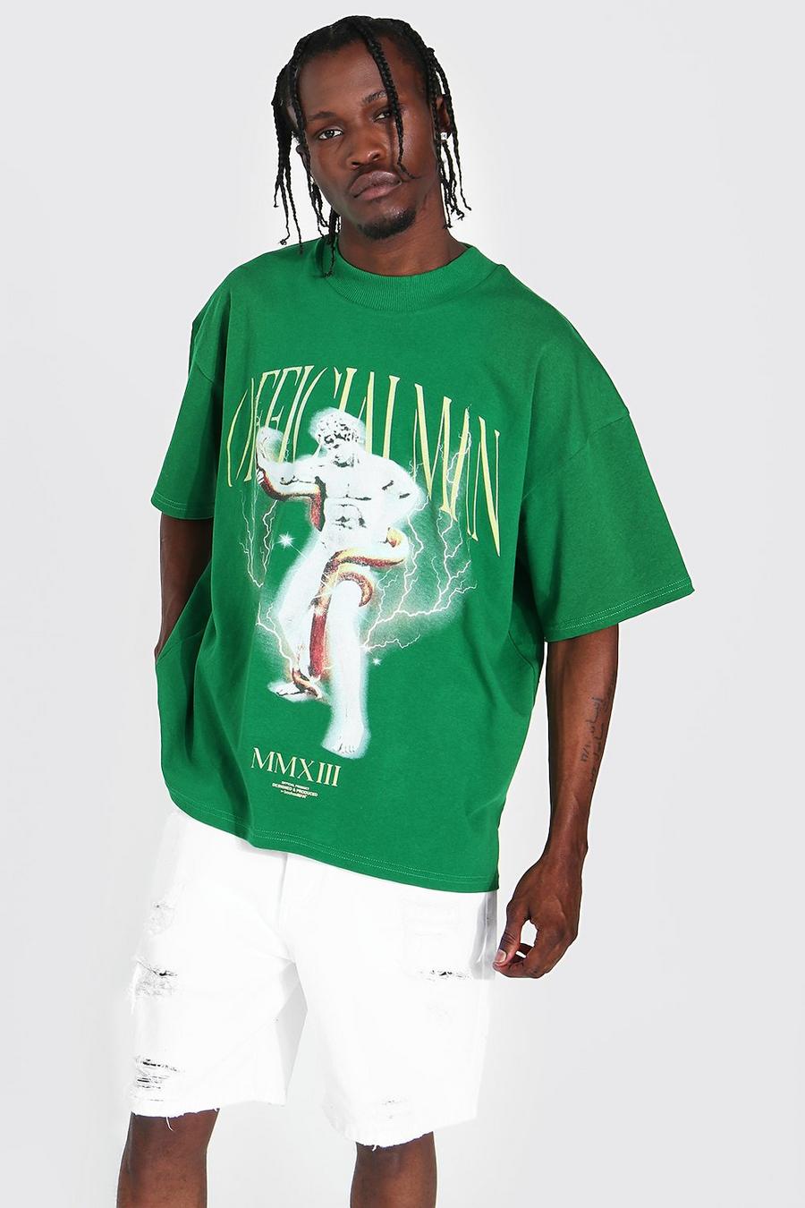 Oversize Official Man T-Shirt mit breitem Kragen, Green image number 1