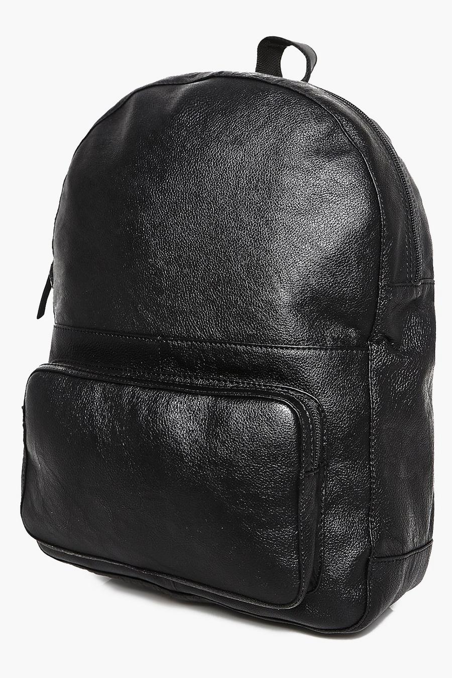 Black Real Leather Backpack image number 1