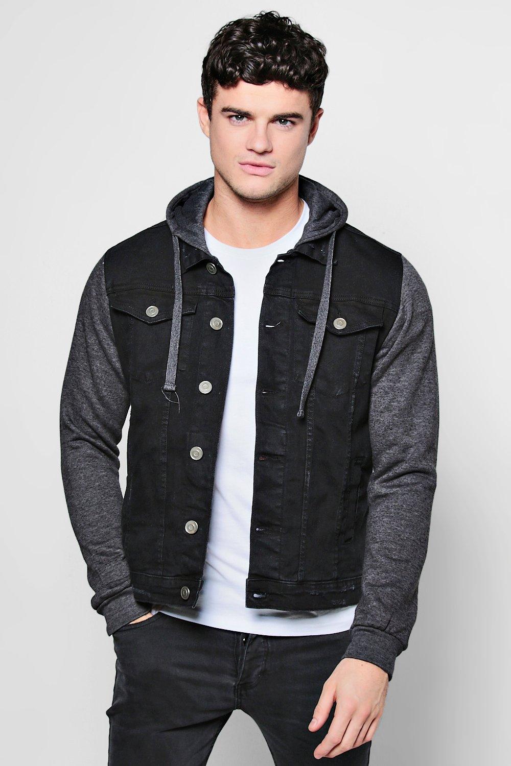 denim jacket with jersey hood