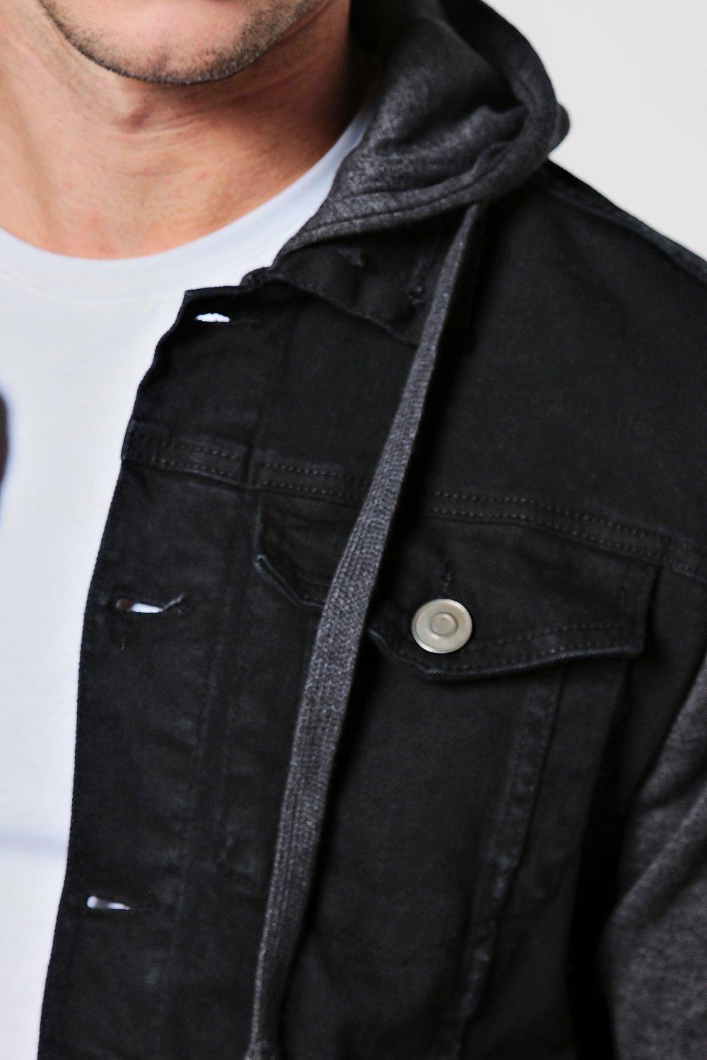 denim jacket with jersey sleeves