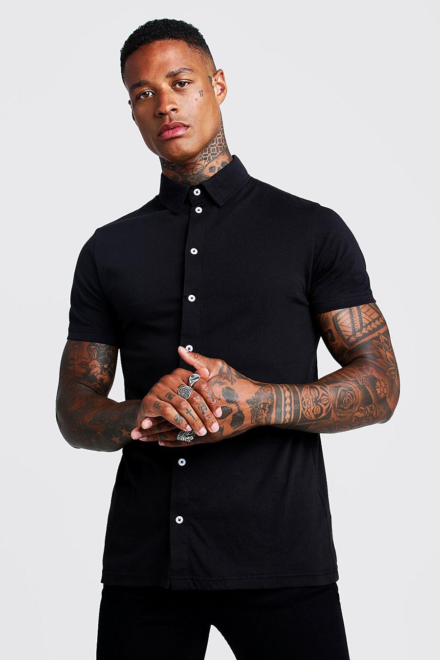 Zwart Jersey Overhemd Met Korte Mouwen image number 1