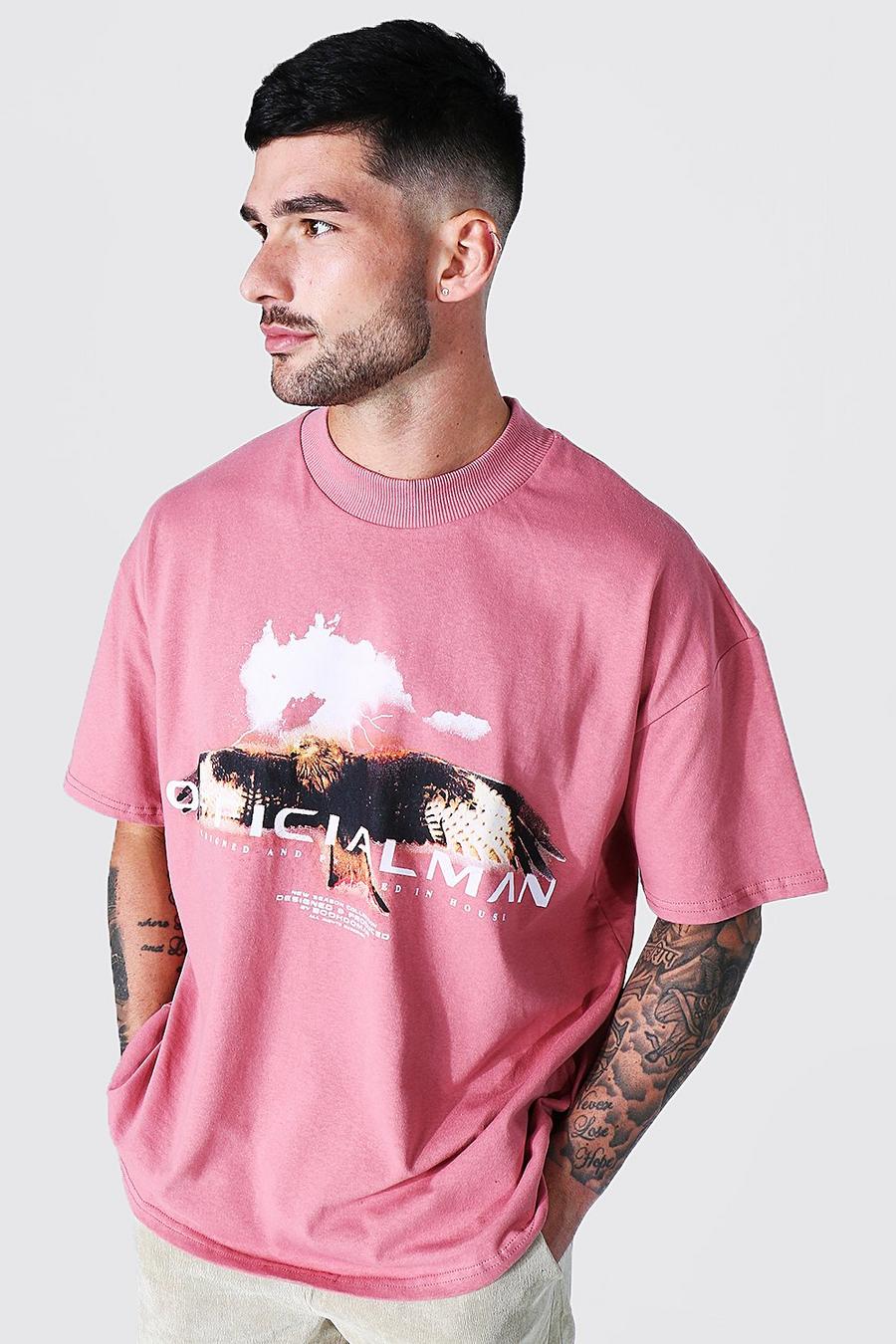 Oversize Official Man T-Shirt mit Adler-Print, Pink image number 1