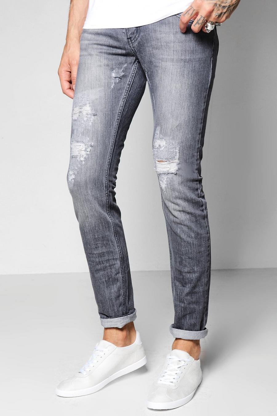 Grey Distressed Denim Jeans in Slim Fit image number 1