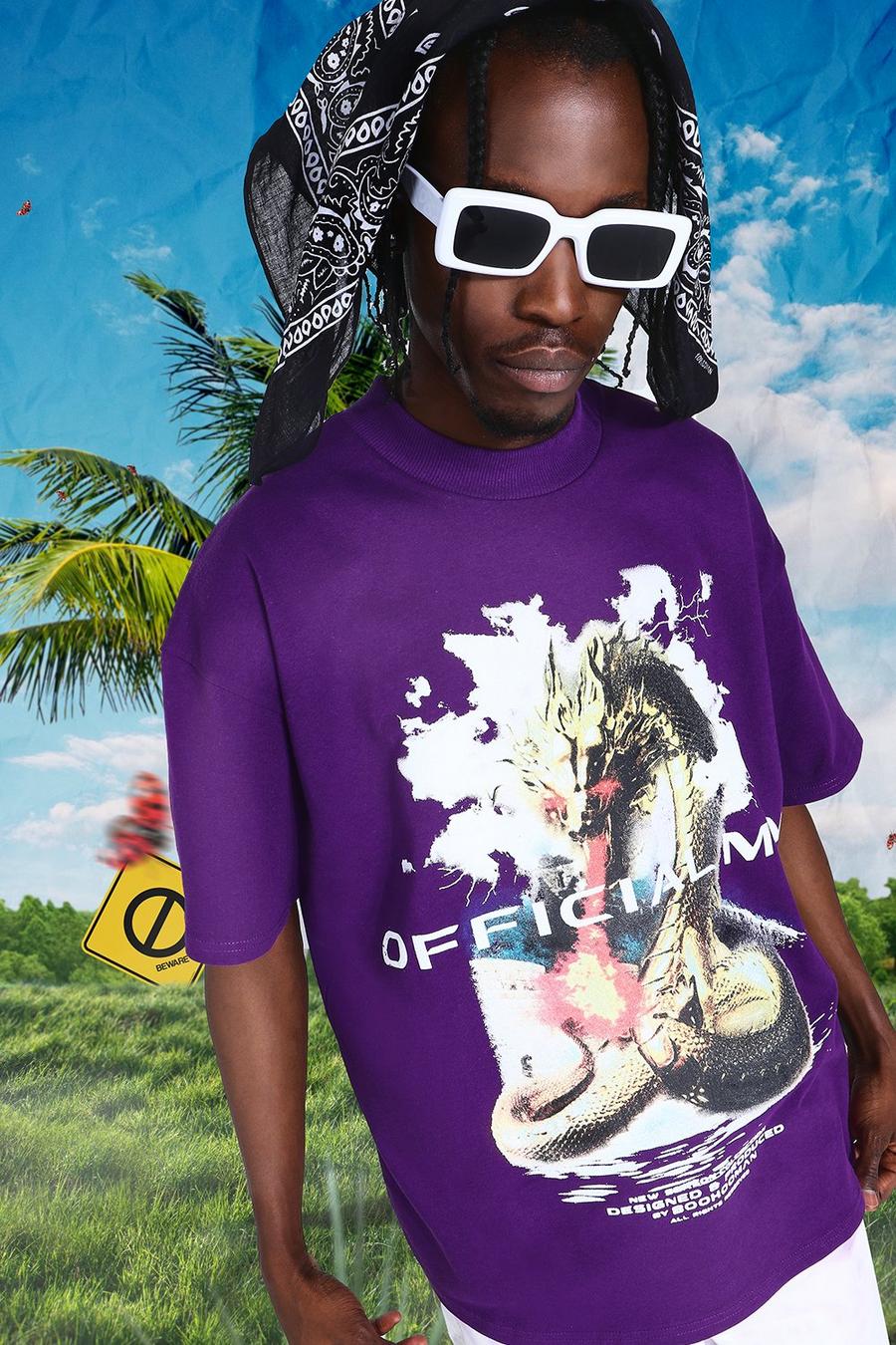Purple Oversized Extended Neck Official Dragon T-shirt image number 1