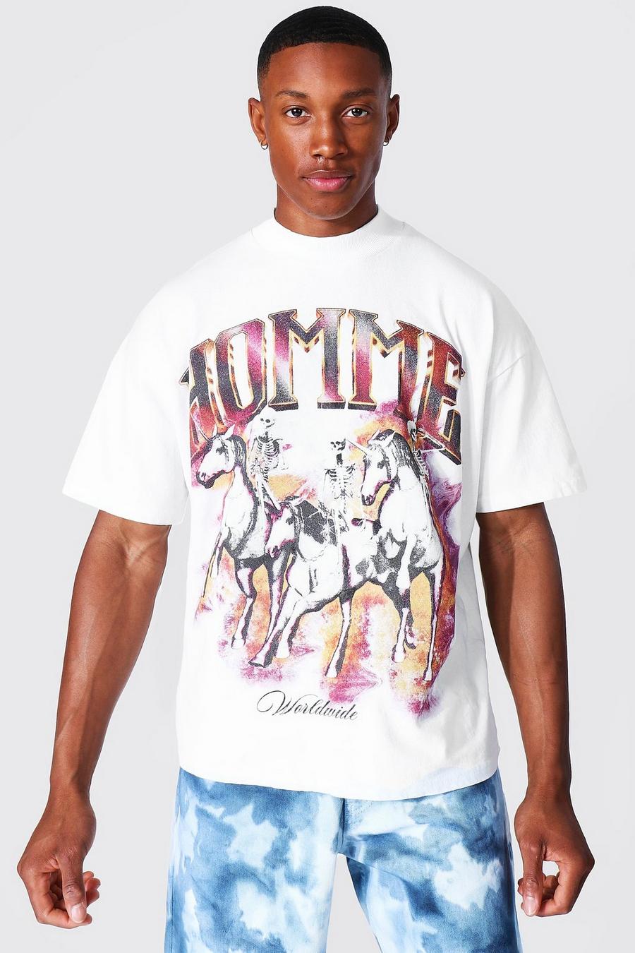 Ecru Oversized Extended Neck Homme T-Shirt image number 1
