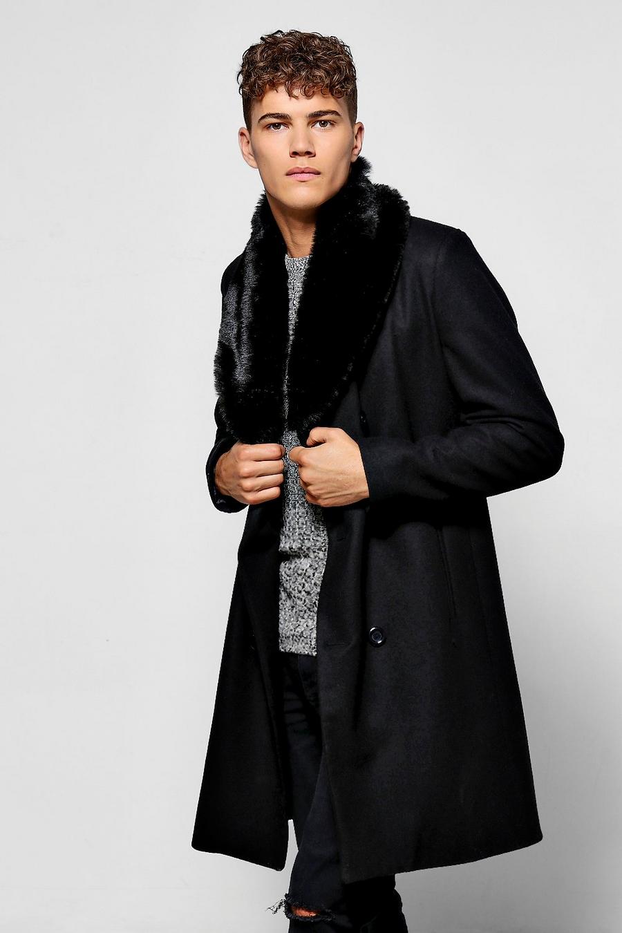 Schwarzer zweireihiger Mantel aus einem Woll-Mix, Schwarz image number 1