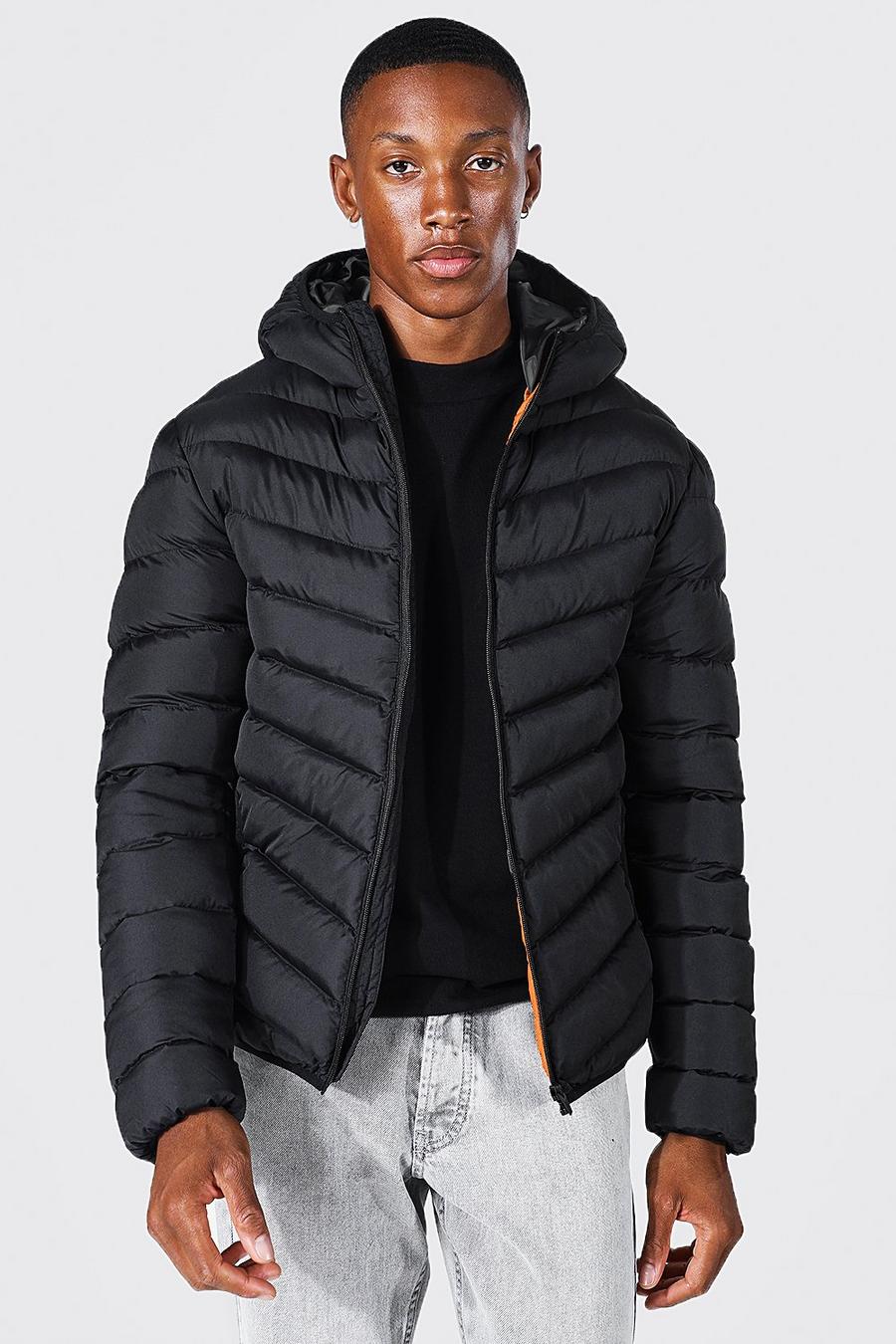 Black Quilted Zip Through Jacket With Hood