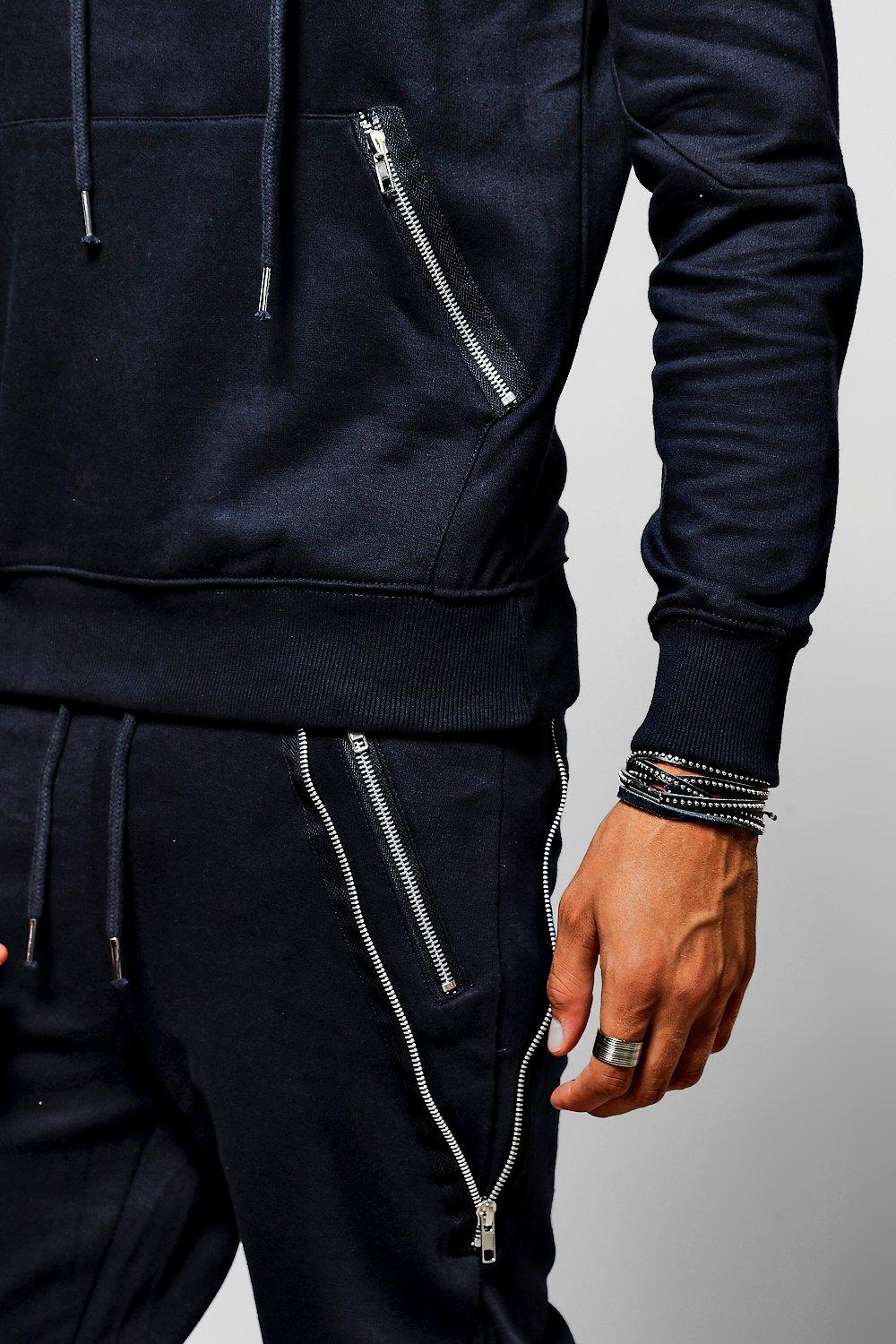 Skinny Fit Zip Pocket Tracksuit boohoo NZ