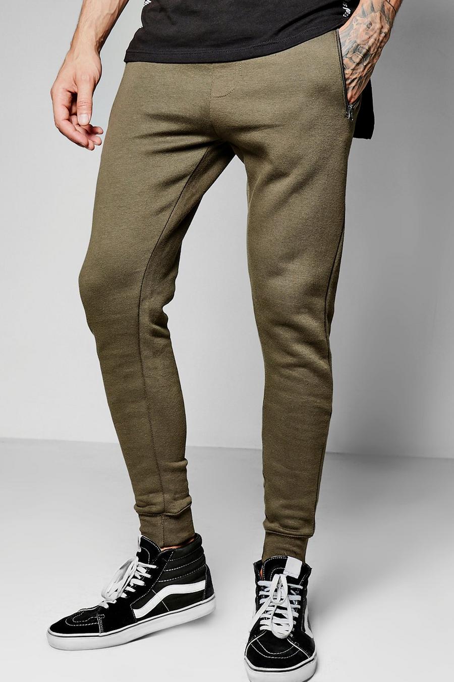 Skinny Fit Joggers With Zip Pockets, Khaki image number 1