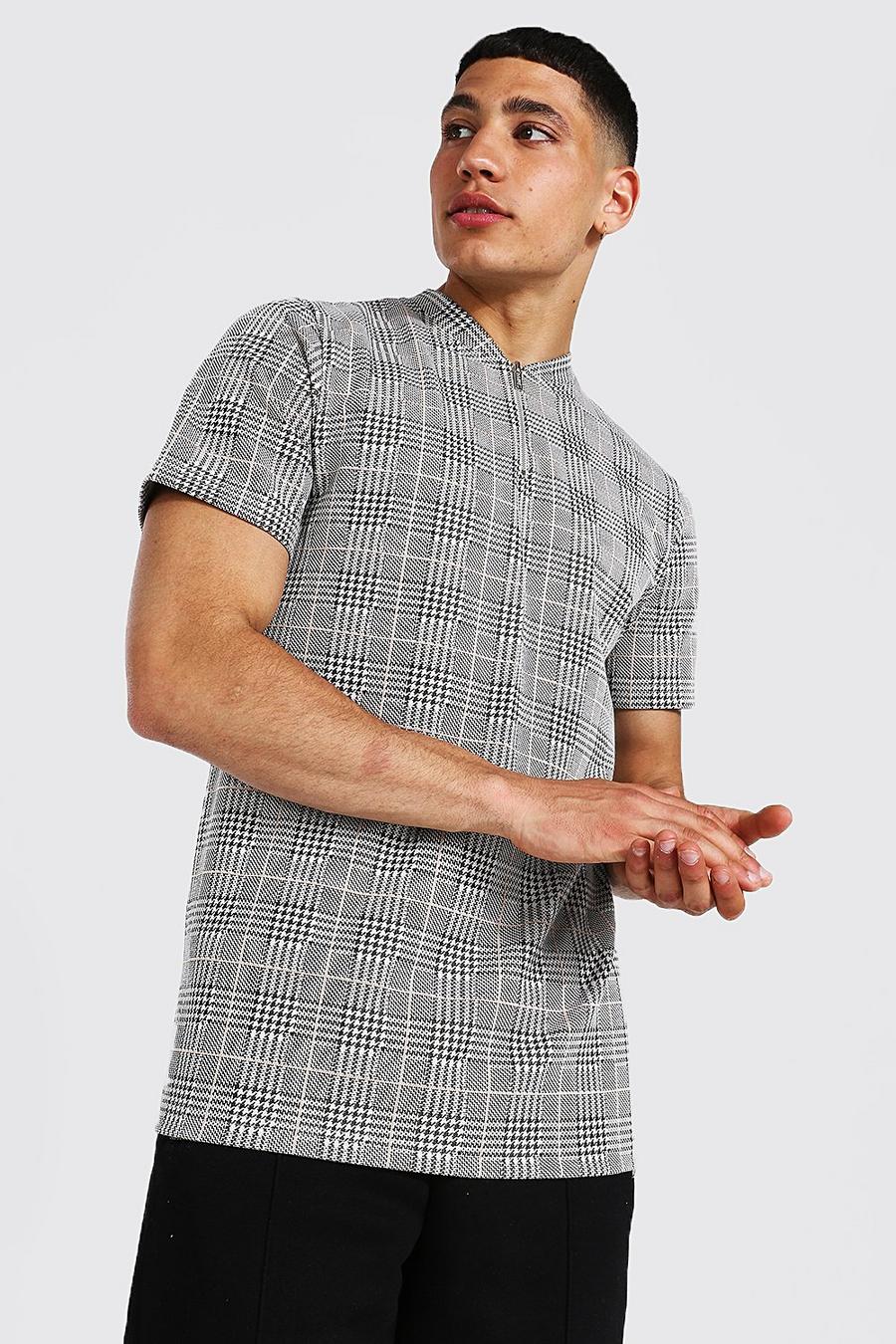 Jacquard Polo Shirt mit 1/4 Reißverschluss, Grey image number 1