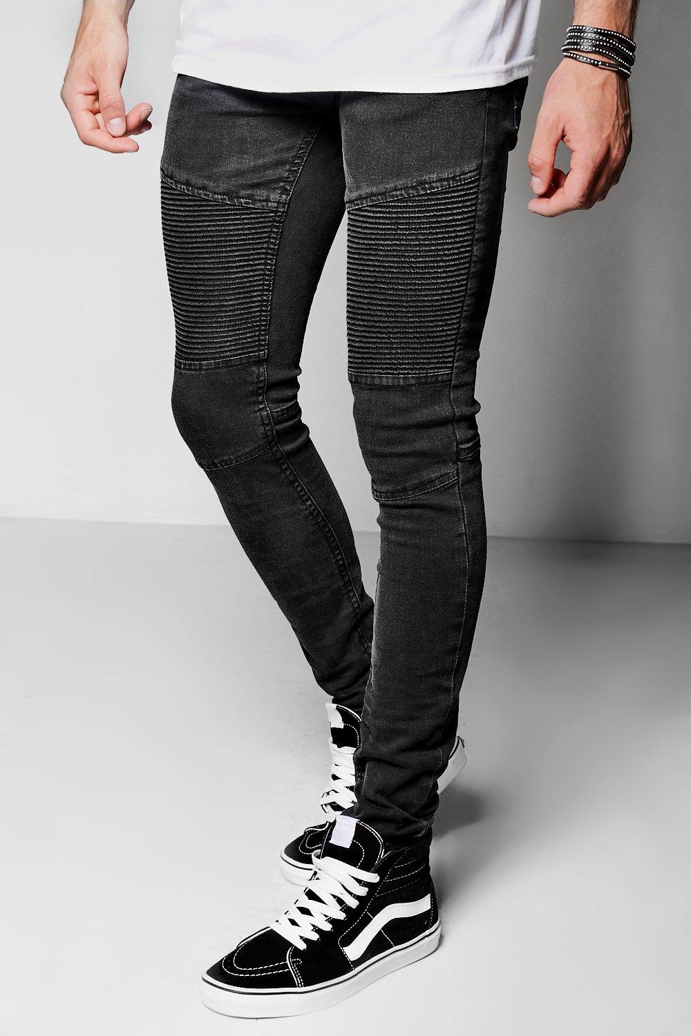 Men's Black Skinny Fit Biker With Zip Cuff Boohoo UK