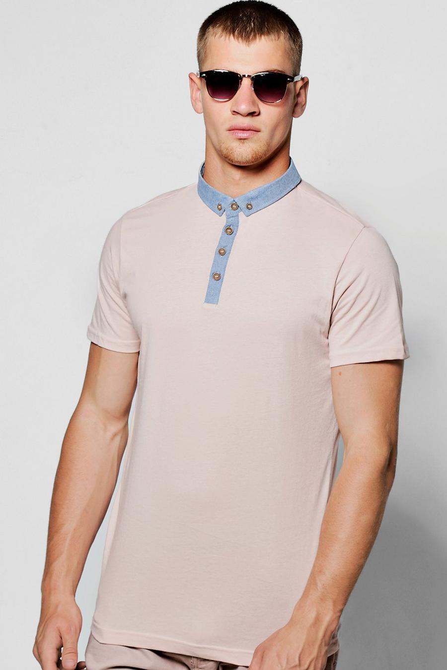 Pink Chambray Collar Jersey Polo image number 1
