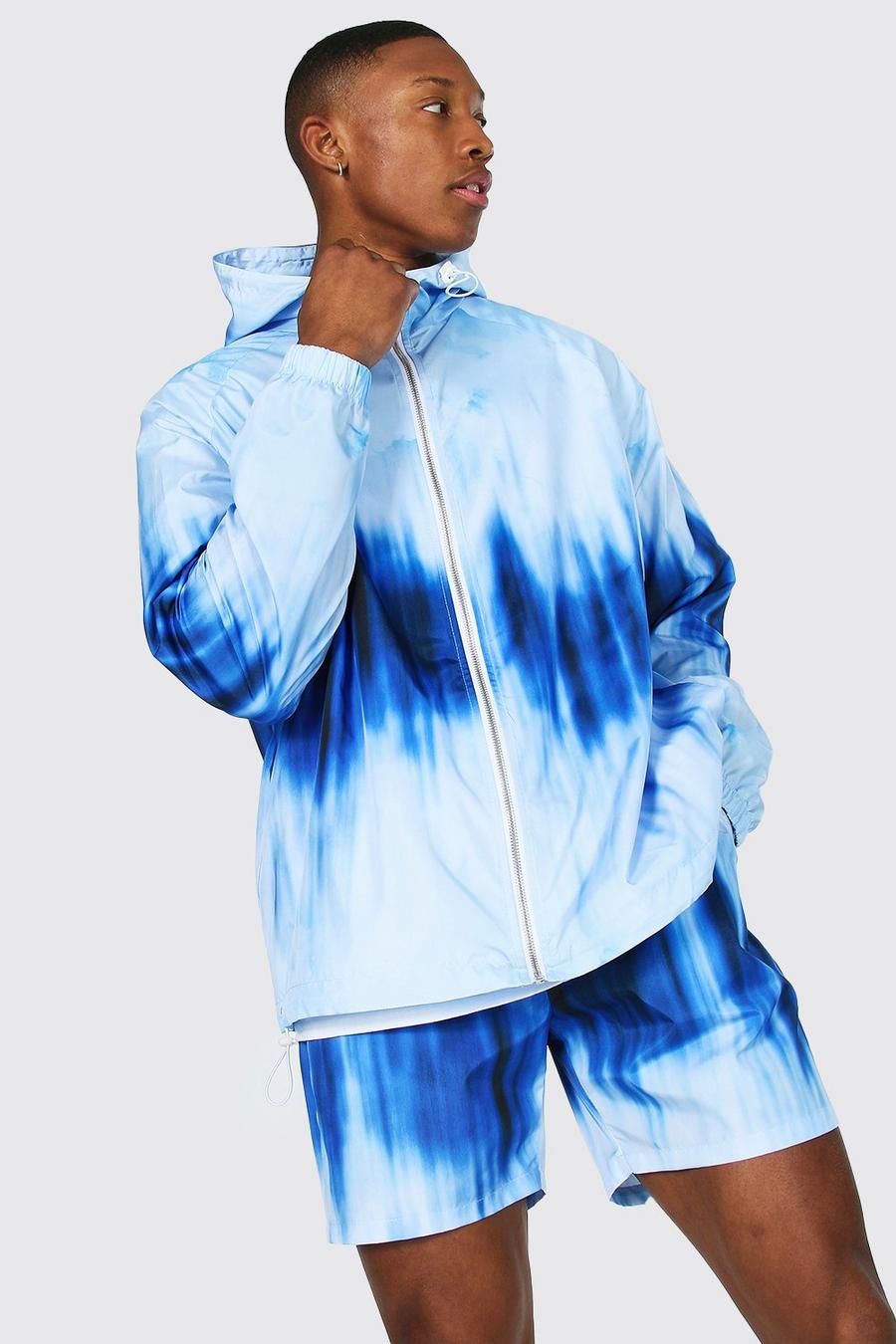 Blue Oversized Tie Dye Cagoule image number 1