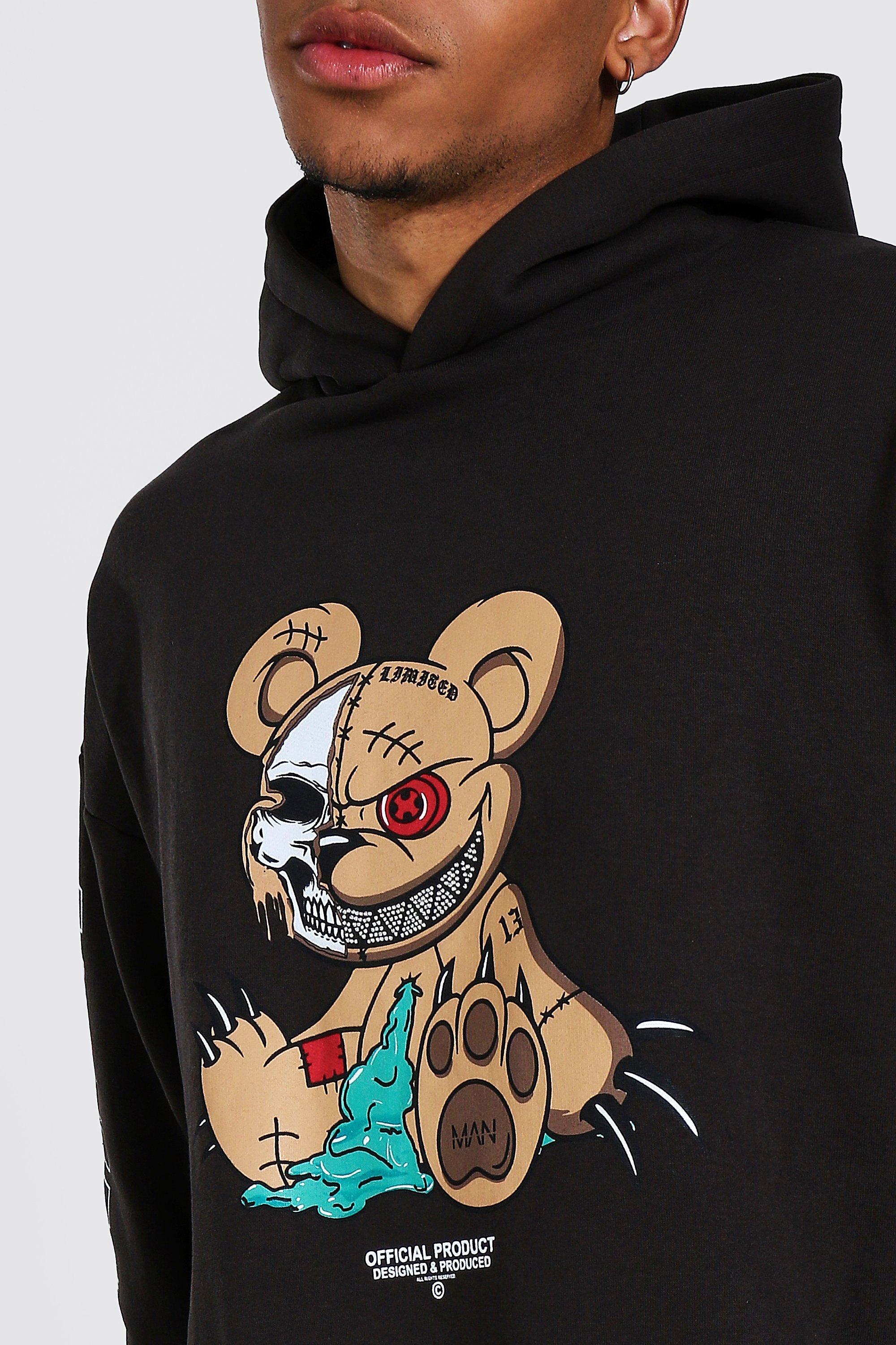 Oversized Ofcl Man Teddy Rhinestone Hoodie