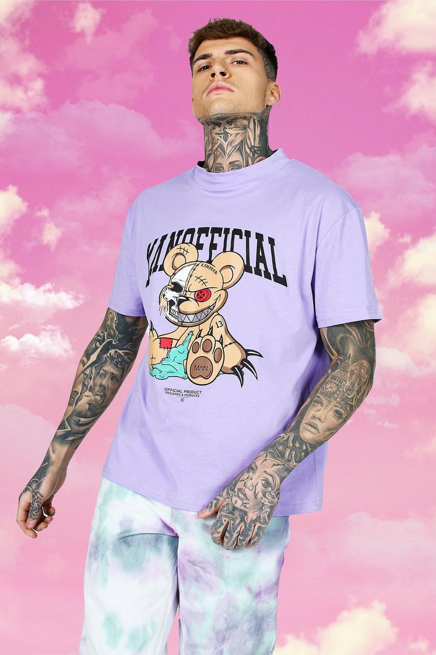 Purple Official Oversize t-shirt med teddybjörn och strass image number 1