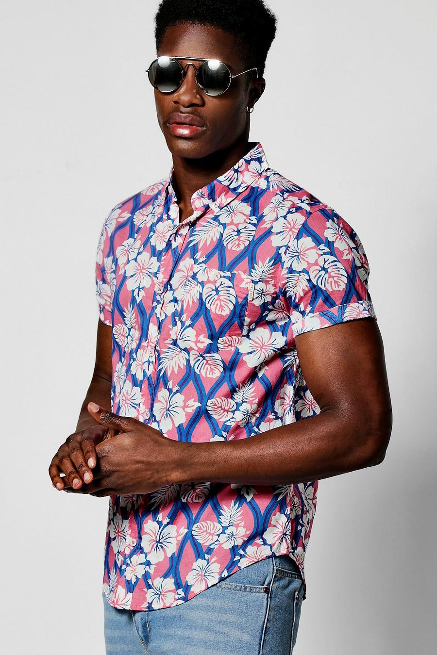 Men's Floral Print Short Sleeve Shirt | Boohoo UK