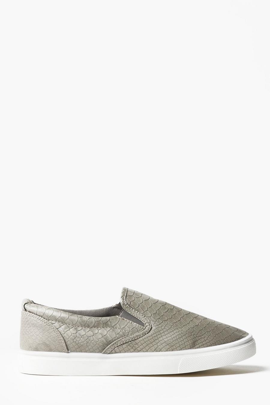 Grey Faux Snake Skin Slip On Trainers image number 1