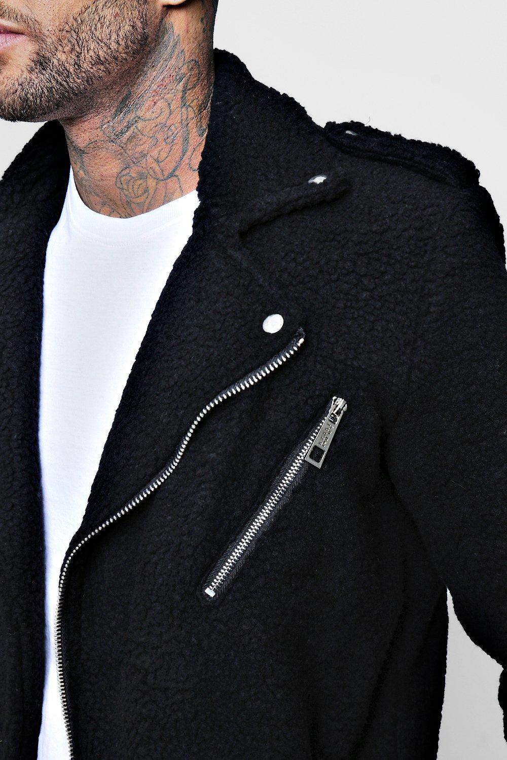 Luxe Texture Borg Biker Jacket boohoo IL