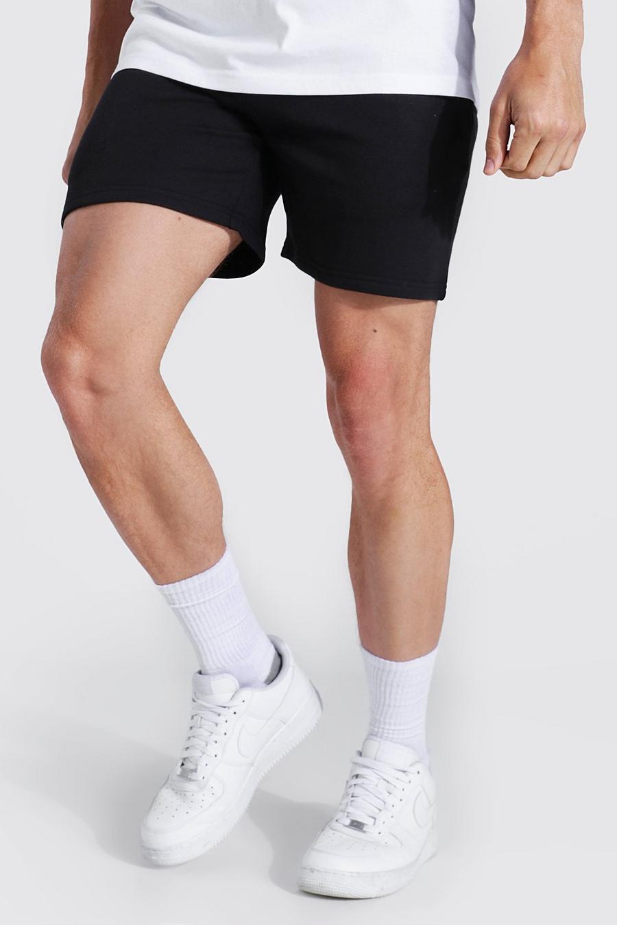 Black Slim Fit Regular Short Length Jersey Shorts image number 1