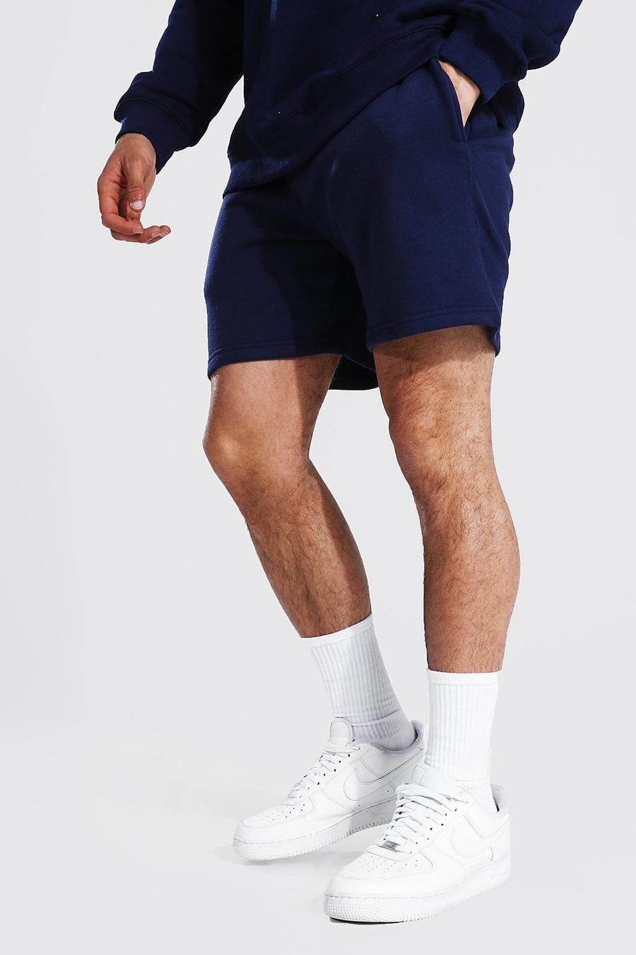 Navy Loose Short Length Jersey Shorts image number 1