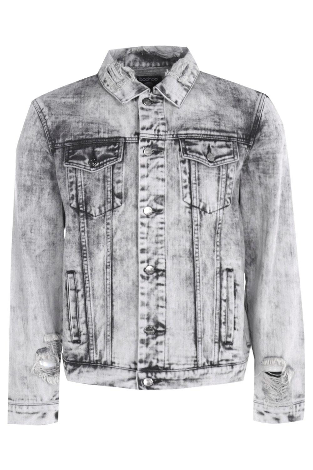 Grey ripped denim jacket hotsell