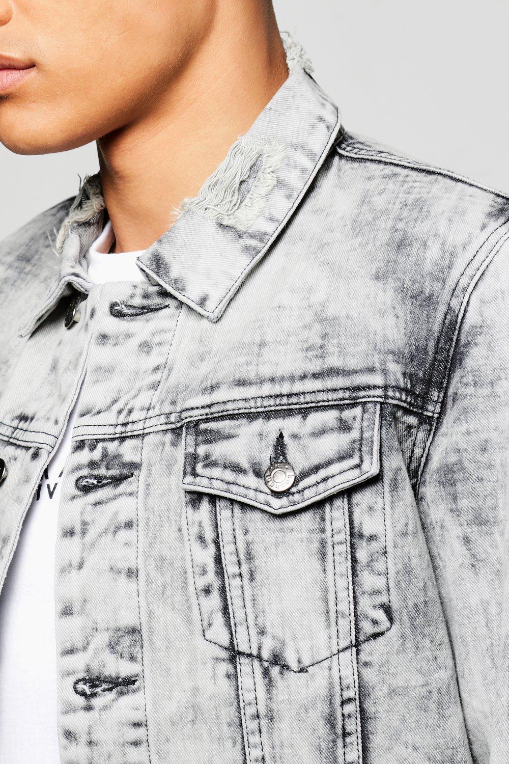 Grey distressed jean jacket hotsell