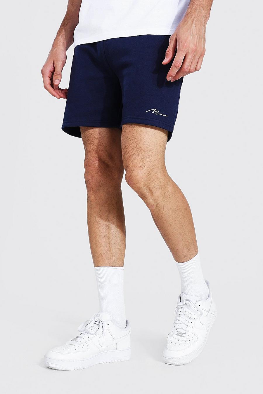 Navy Loose Man Signature Short Recycled Shorts