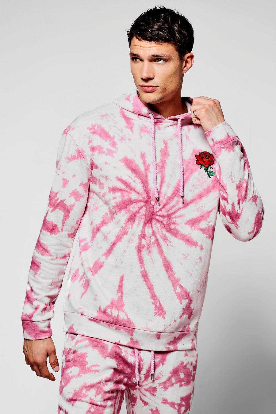 Oversized Tie Dye Hoodie With Rose Embroidery image number 1