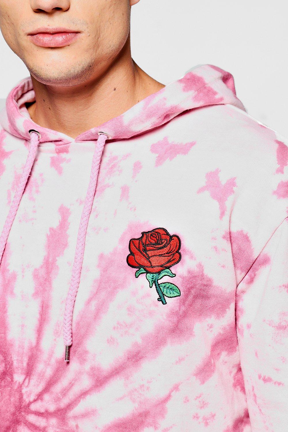 Oversized Tie Dye Hoodie With Rose Embroidery