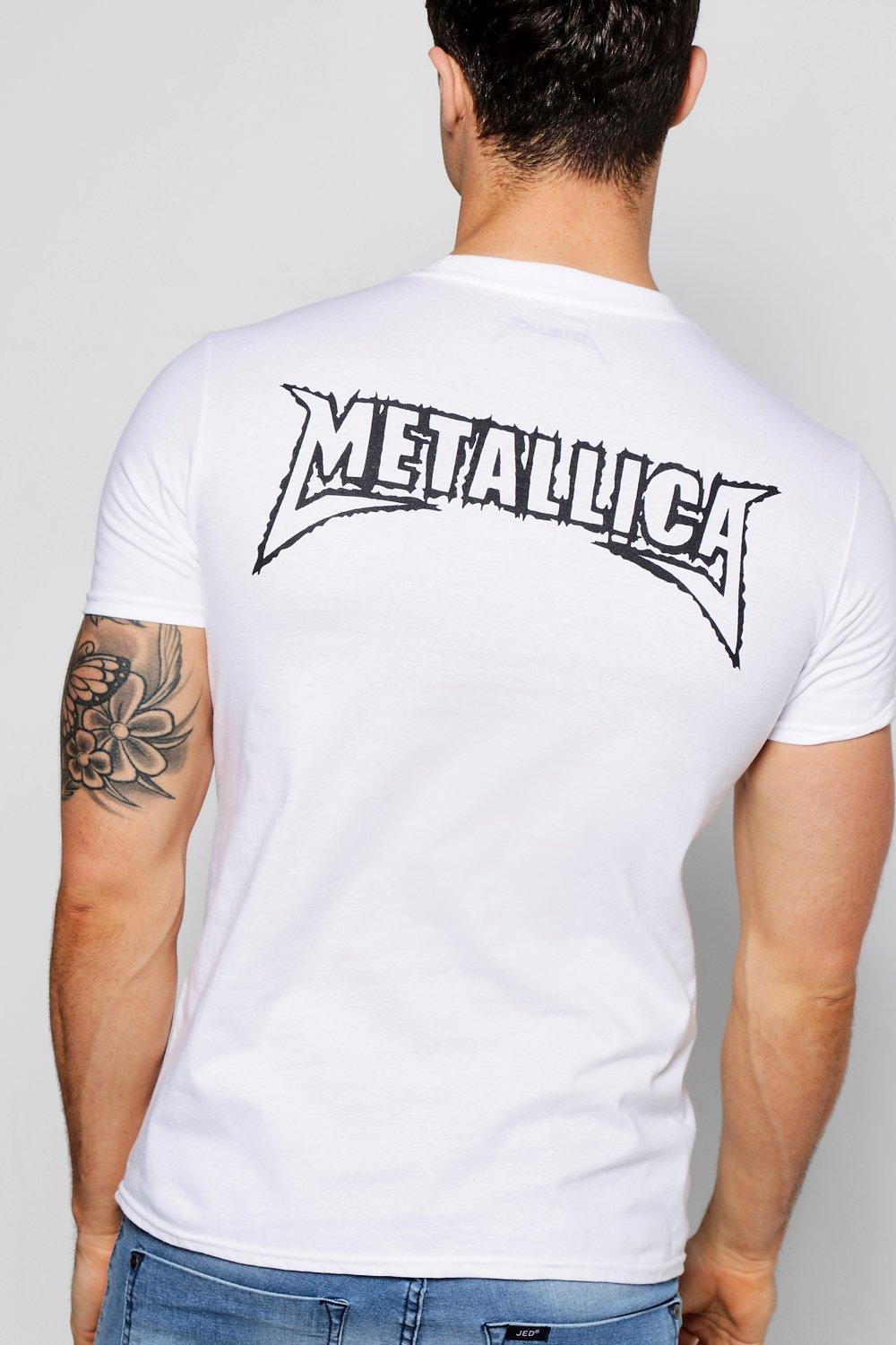 camiseta blanca de banda con licencia estampado de metallica por detras