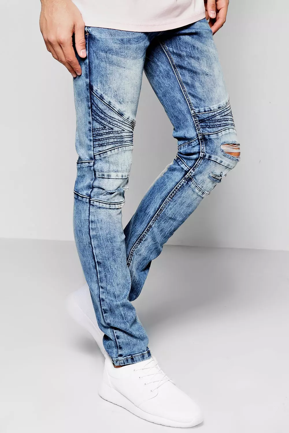 Blue denim best sale biker jeans