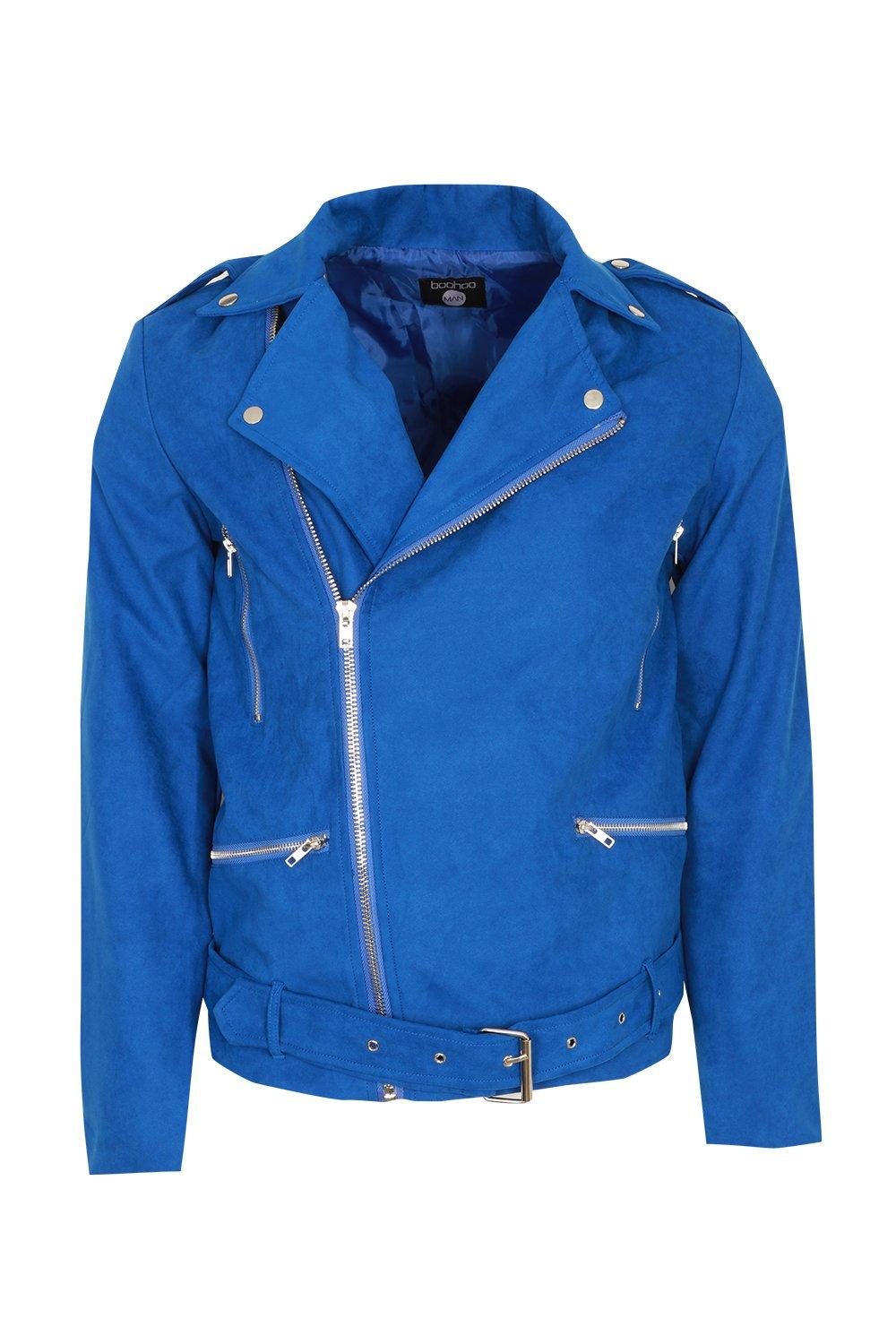 Cobalt blue faux leather on sale jacket