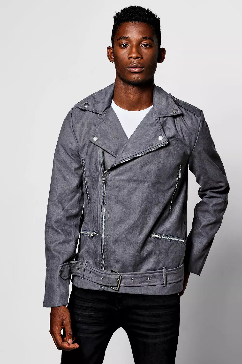 Grey faux suede moto jacket sale