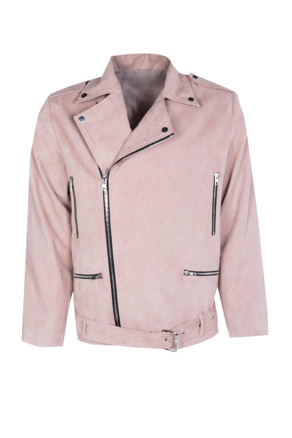 veste biker en imitation daim rose boohoo