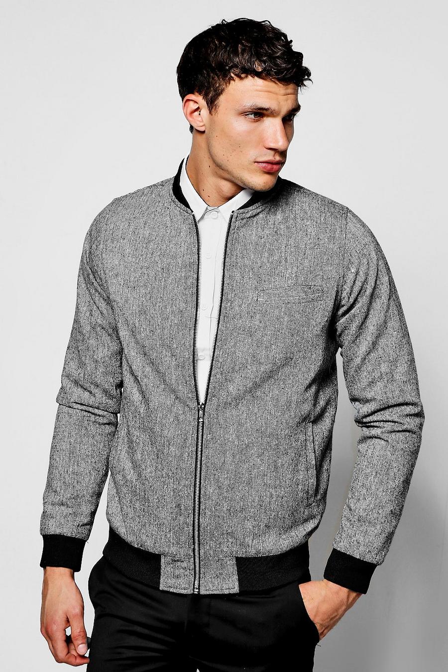 Grey Tweed Bomber Jacket image number 1