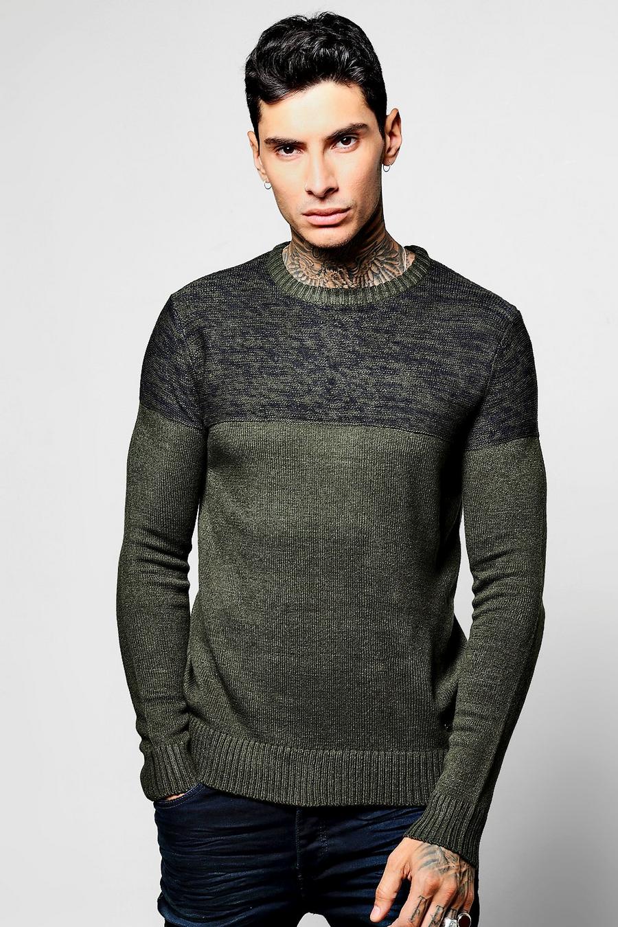Khaki Crew Neck Jumper with Contrast Space Dye image number 1