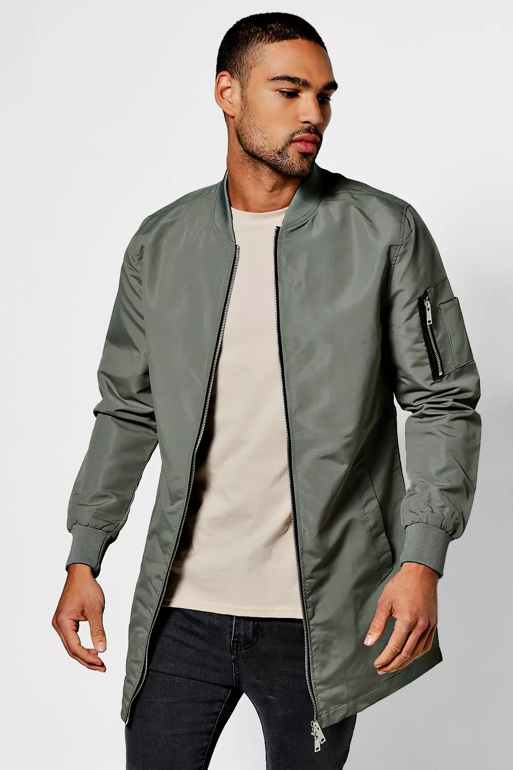 Black longline bomber jacket mens sale