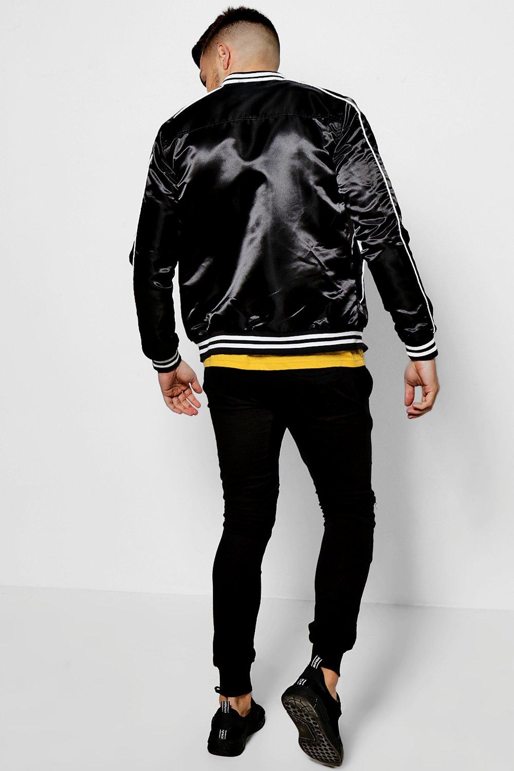 Black silk bomber jacket mens sale