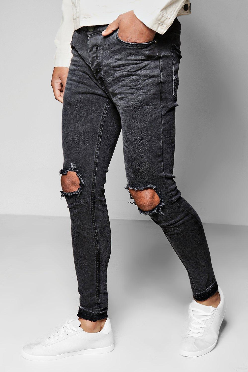 black open knee jeans