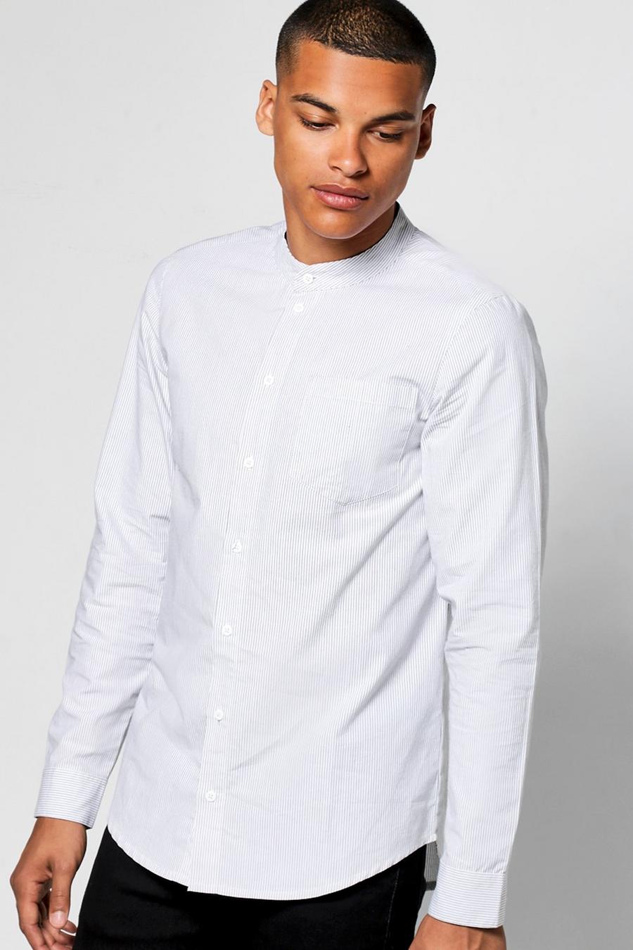 Long Sleeve Vertical Stripe Grandad Collar Shirt image number 1