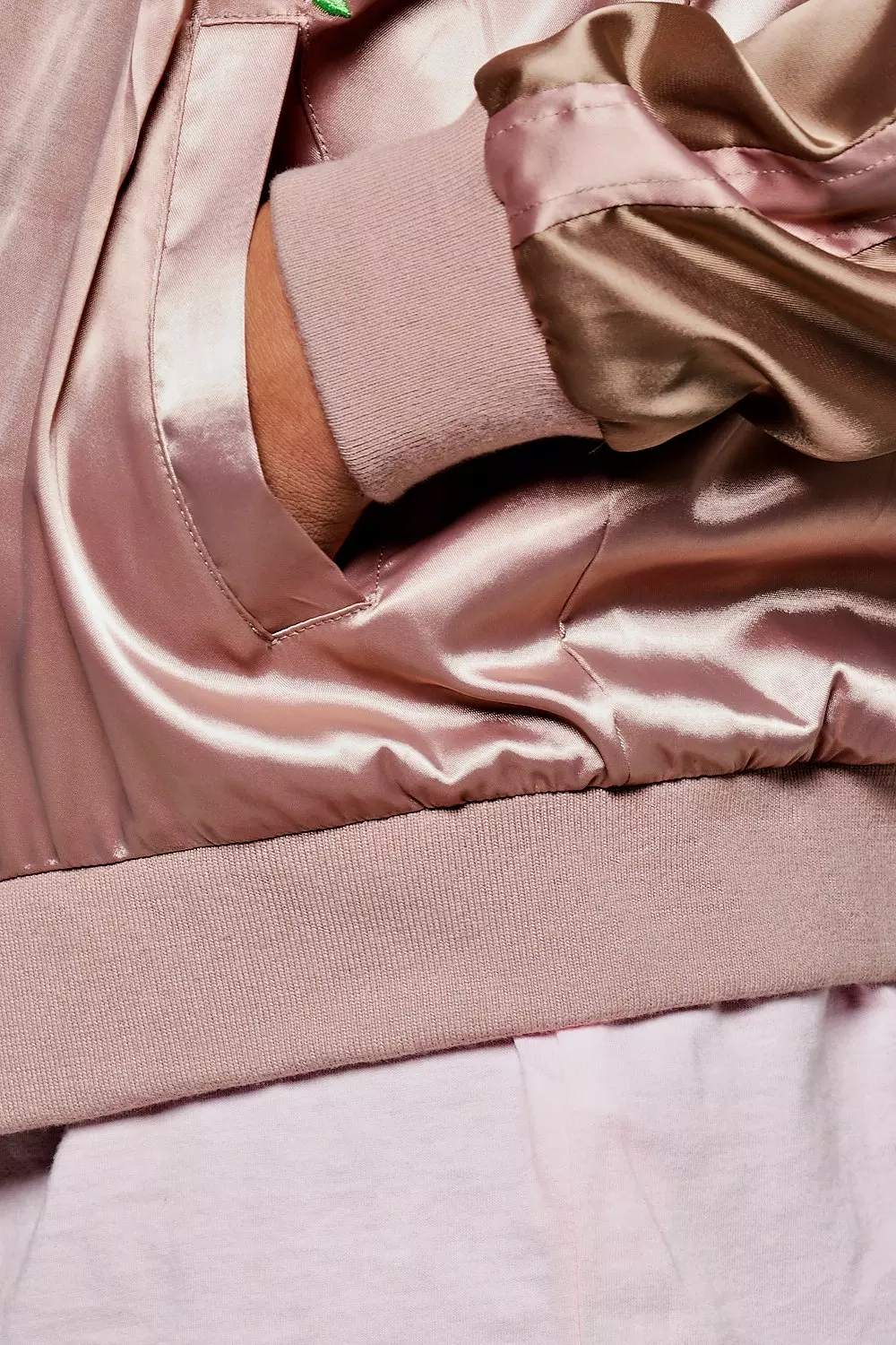 Rose gold clearance satin bomber jacket