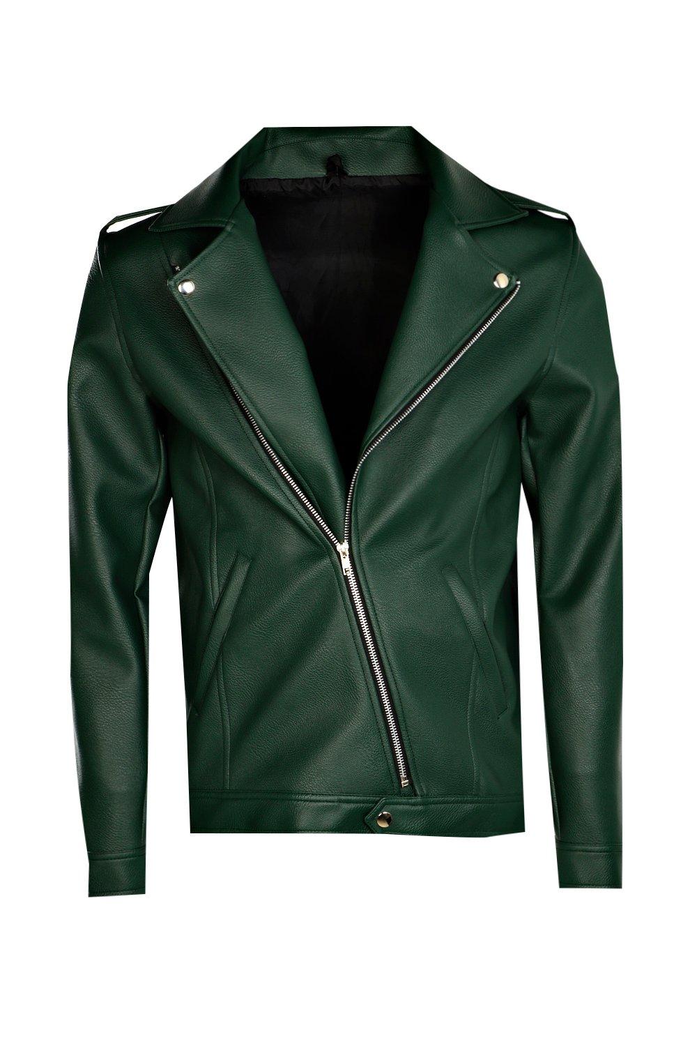 boohoo green leather jacket