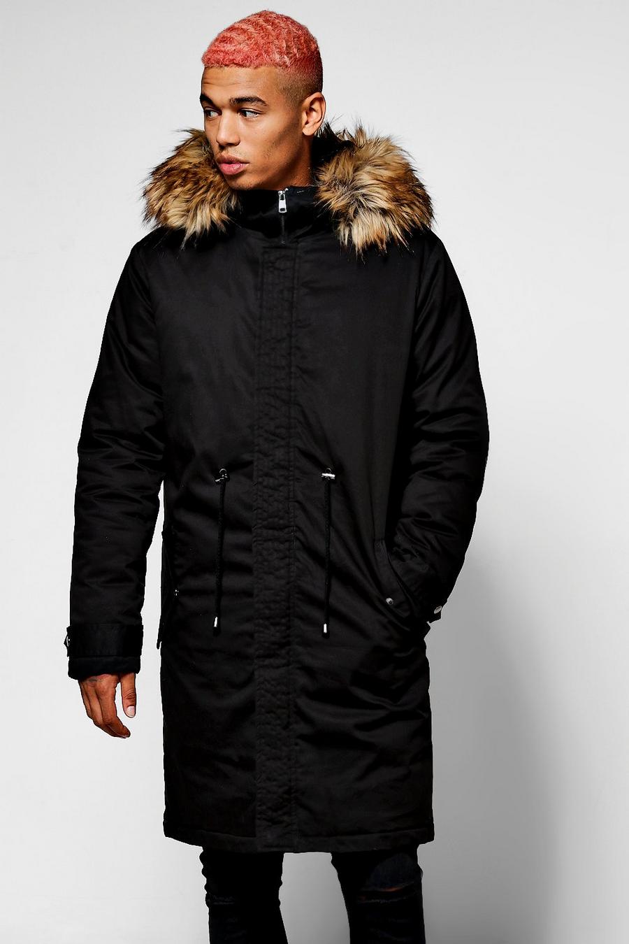Longline Parka with Oversized Faux Fur Hood image number 1
