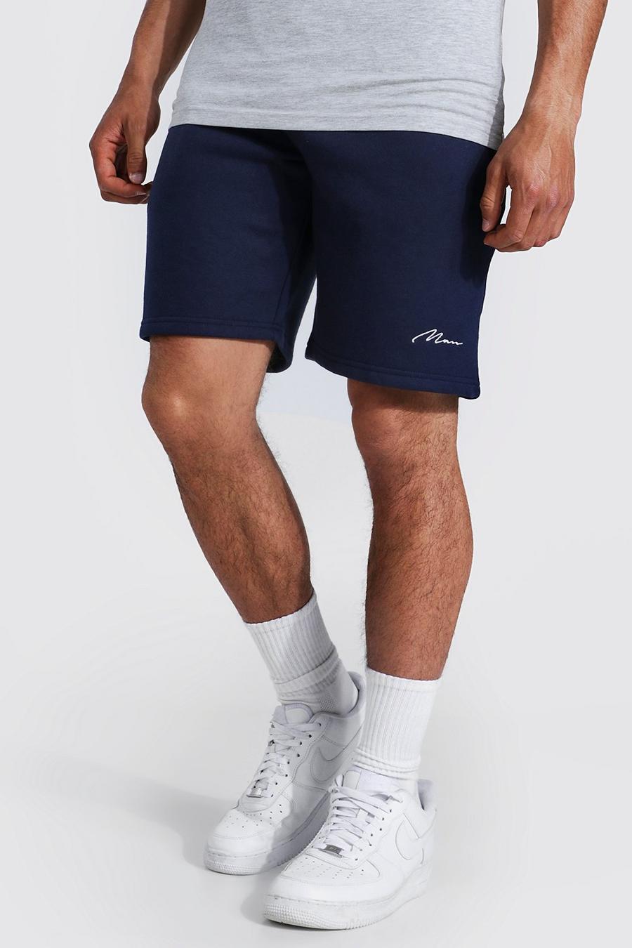 Pantaloncini in jersey Regular Fit con firma Man, Navy image number 1