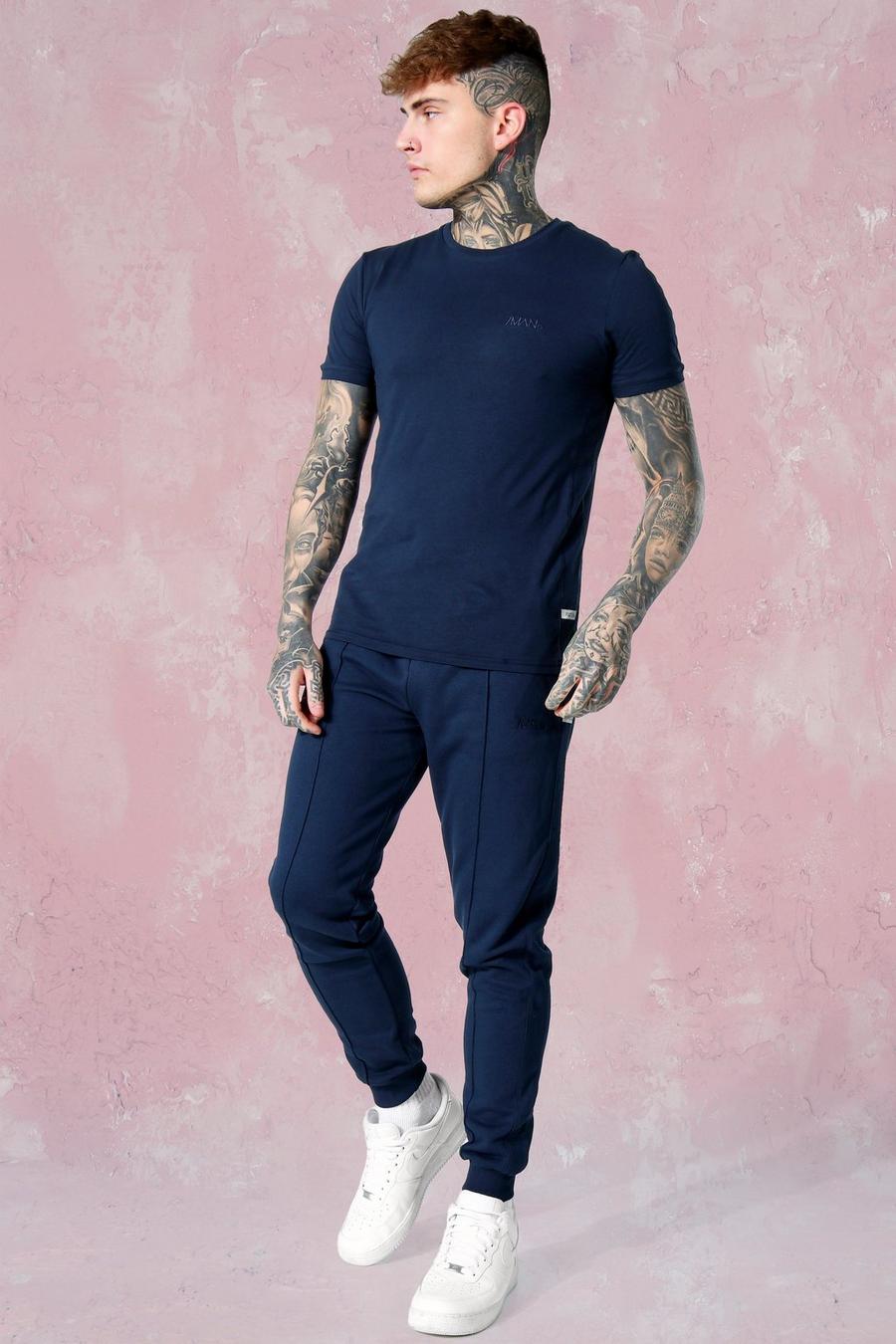 Navy Muscle Fit Jersey T-shirt a Jogger Set image number 1
