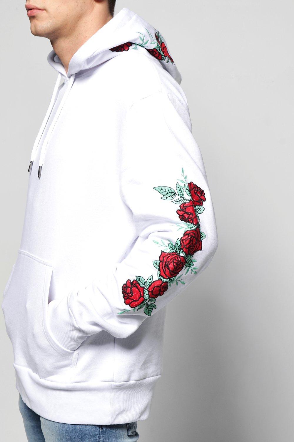 Embroidered rose store hoodie mens