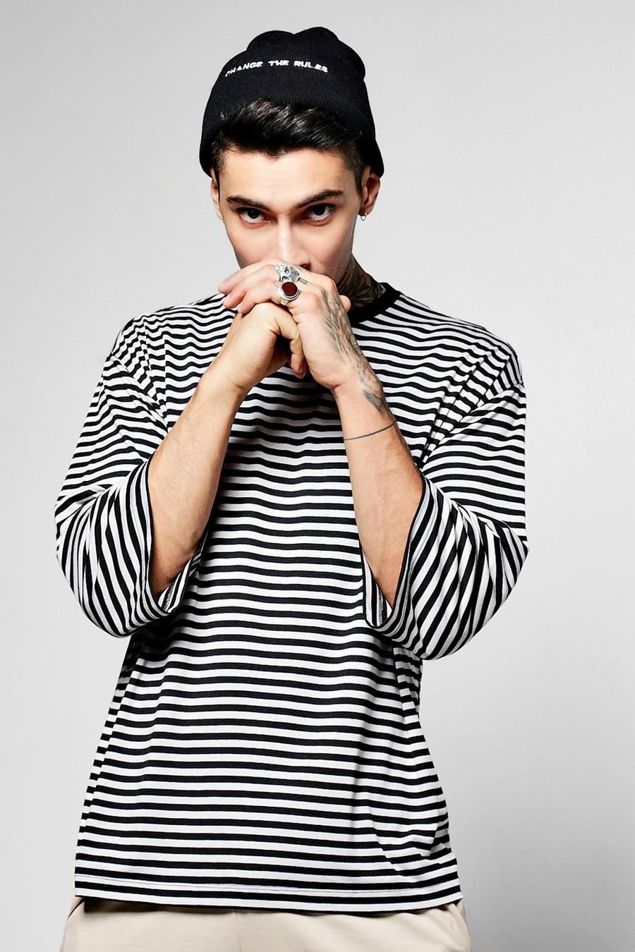 3/4 Sleeve Oversized Striped T Shirt image number 1