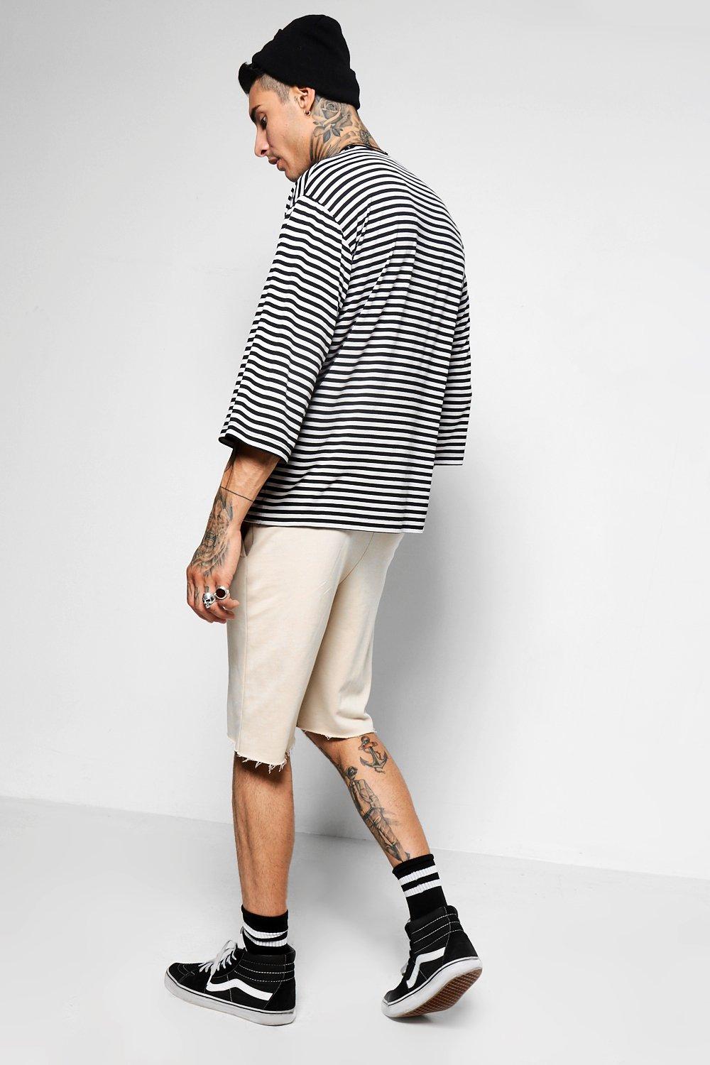 Oversized Striped Shirt With 3/4 Sleeves - boohooMAN Oversized Striped Shirt With 3/4 Sleeves - boohooMAN