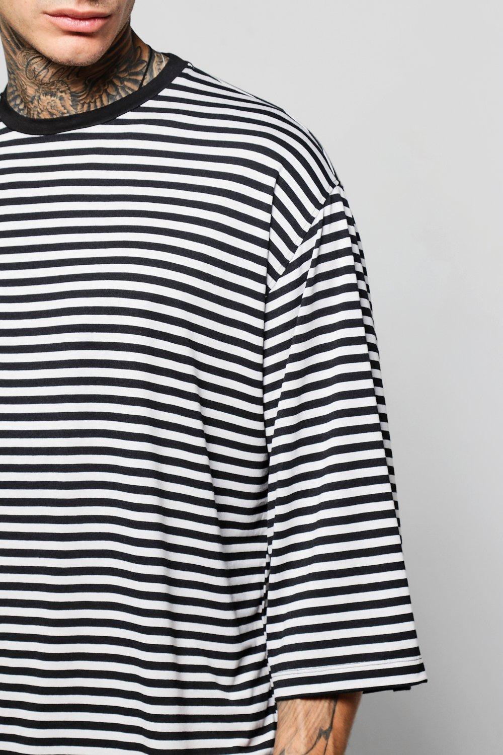 3/4 Sleeve Oversized Striped T Shirt